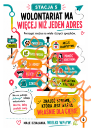 „LINIA DOBRA – WOLONTARIAT” | nowoczesna gazetka szkolna + 9 stacji + napisy w 2 rozmiarach + elementy dekoracyjne | PDF