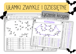 UŁAMKI ZWYKŁE I DZIESIĘTNE - zamiana - łączenie kropek - HALLOWEEN
