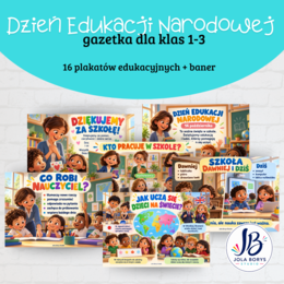 Dzień Edukacji Narodowej – gazetka szkolna klasy 1–3 | 16 plakatów + baner