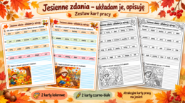 Jesienne zdania – układanie zdań, opis ilustracji, edukacja polonistyczna, klasy 1–3