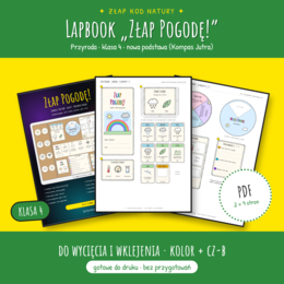 Lapbook „Złap Pogodę!” – Obserwuję pogodę | przyroda kl. 4, nowa podstawa 2026 (Kompas Jutra) | do wycięcia i wklejenia | kolor + cz-b