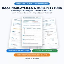 Liczby Wymierne Klasa 7 – Kompletny Pakiet Edukacyjny (8 Kart Pracy + Kartkówka A/B + Pełny Klucz)