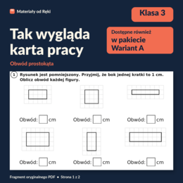 Obwód prostokąta i kwadratu - karta pracy z kluczem | Matematyka, klasa 3 | Wariant A