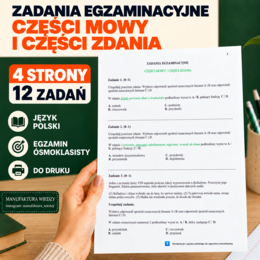 Karty pracy – Egzamin ósmoklasisty, język polski: gramatyka i składnia (zaimek, imiesłów, części zdania) – 12 zadań [PDF] - E8