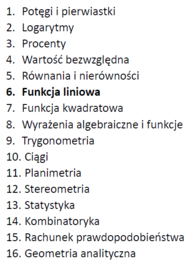 Przygotowanie do matury z matematyki - dział VI: Funkcja liniowa