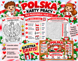 11 listopada – Święto Niepodległości | Gazetka patriotyczna + karty pracy PDF | Przedszkole i klasy 1–3
