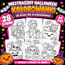 Niestraszne Halloween – 28 kolorowanek do druku dla przedszkolaków |PDF A4