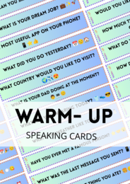 WARM-UP - speaking - zestaw 120 Speaking Cards - paski - questions - pytania - mówienie - angielski - ice-breaker - rozgrzewka - zajęcia grupowe - do wydrukowania - do zalaminowania - B1 - .pdf