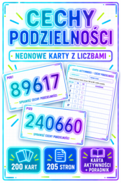 Neonowe karty „Cechy podzielności” – zestaw 200 kart z liczbami