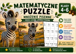 Matematyczne puzzle – Mnożenie pisemne przez liczby jednocyfrowe | Klasy 4–6