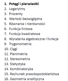 Przygotowanie do matury z matematyki - dział I: Potęgi i pierwiastki