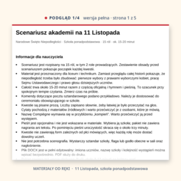 Scenariusz akademii na 11 Listopada: Narodowe Święto Niepodległości, szkoła ponadpodstawowa, wersja pełna i skrócona