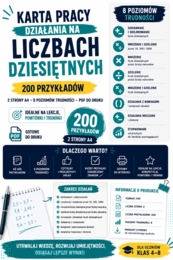 Karta pracy – działania na liczbach dziesiętnych | 200 przykładów | PDF do druku