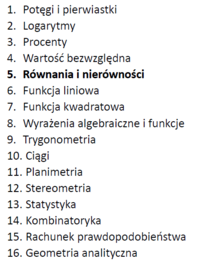 Przygotowanie do matury z matematyki - dział V: Równania i nierówności