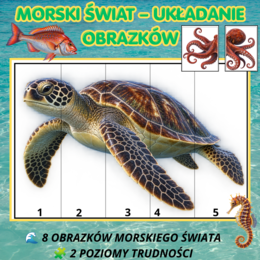 🐬 MORSKI ŚWIAT – UKŁADANIE OBRAZKÓW | 2 POZIOMY TRUDNOŚCI