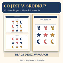 Andrzejkowe Bingo – Klucz, Gwiazda, Księżyc | 12 plansz i 9 kart | Przedszkole 5–6 lat