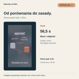 Gęstość w minutę - film, karta ucznia i klucz | Fizyka, klasa 7
