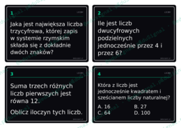 Zadania konkursowe z matematyki: 20 fiszek, klasa 6 (+ klucz z rozwiązaniami)