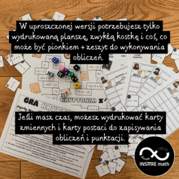 Wyrażenia algebraiczne GRA  KRYPTONIM  X obliczanie wartości wyrażeń algebraicznych i upraszczanie wyrażeń algebraicznych, Dzień Gier Planszowych