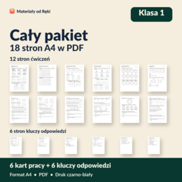 Matematyka klasa 1 - 6 tematów, 6 kart pracy z kluczami | Pakiet Wariant A