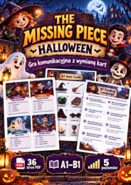 GRA Halloween – The Missing Piece | Gra komunikacyjna z wymianą kart | Angielski A1–B1 | 36 stron PDF