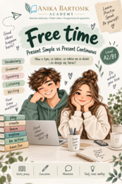 Free time – Present Simple vs Present Continuous | karty pracy + słownictwo | A2/B1