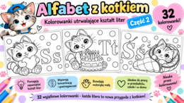 Alfabet z kotkiem – kolorowanki utrwalające kształt liter | część 2