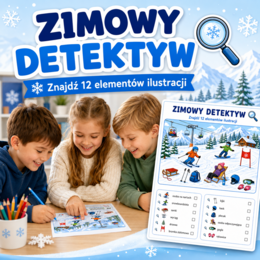 Zimowy detektyw – znajdź 12 elementów ilustracji