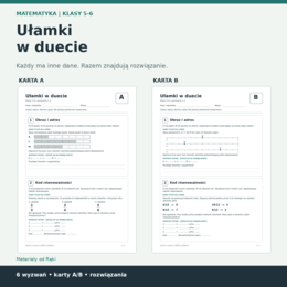Ułamki w duecie - zadania w parach z kartami A/B, klasy 5-6
