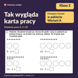 Dzielenie przez 2, 5 i 10: podział i mieszczenie - karta pracy z kluczem | Matematyka, klasa 2 | Wariant A
