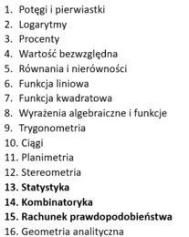 Przygotowanie do matury z matematyki - dział XIII, XIV, XV: Statystyka, Kombinatoryka, Rachunek prawdopodobieństwa
