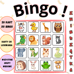 Bingo ze zwierzątkami | zabawna gra dla dzieci | 20 kart do bingo