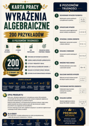 Karta pracy – wyrażenia algebraiczne | 200 przykładów | 8 poziomów trudności | PDF do druku