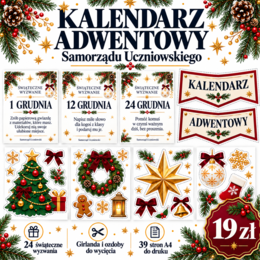 🎄 Kalendarz adwentowy Samorządu Uczniowskiego — gotowy pomysł na świąteczną gablotę!