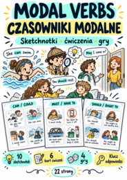 Modal Verbs – czasowniki modalne | 10 sketchnotek, ćwiczenia, 4 gry i klucz odpowiedzi