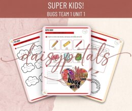 Mega Zestaw Kart Pracy + Klucz: Bugs Team 1 Unit 1 (Numbers, Colours, School) – Super Kids!