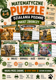 Matematyczne Puzzle – 6 Zestawów, 144 Działania Pisemne | Dodawanie, Odejmowanie, Mnożenie i Dzielenie | Klasy 4–6