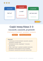 Części mowy klasa 2–3: rzeczownik, czasownik, przymiotnik – karty pracy