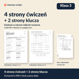Dzielenie w zakresie tabliczki mnożenia - karta pracy z kluczem | Matematyka, klasa 3 | Wariant A