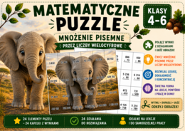 Matematyczne Puzzle – Mnożenie pisemne przez liczby wielocyfrowe | Klasy 4–6 🧩🐘