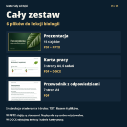 Fotosynteza, klasa 5 - 15 slajdów, karta pracy PDF/DOCX i przewodnik
