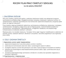 Roczny plan pracy świetlicy szkolnej 2026/2027