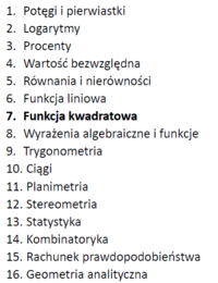 Przygotowanie do matury z matematyki - dział VII: Funkcja kwadratowa