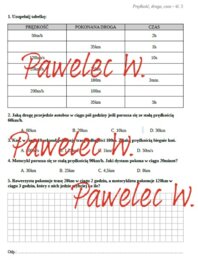 Prędkość, droga czas - karta pracy, kartkówka kl. 5