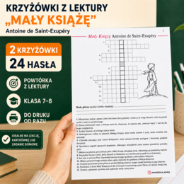Krzyżówki „Mały Książę” – 2 karty pracy do lektury | Klasa 7–8 | kartkówka, sprawdzian, egzamin ósmoklasisty, lektura obowiązkowa
