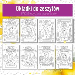 PAKIET okładki do zeszytów. Wklejki na pierwszą stronę z wszystkich przedmiotów.