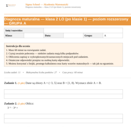 Diagnoza z matematyki – klasa 3 LO (poziom rozszerzony)