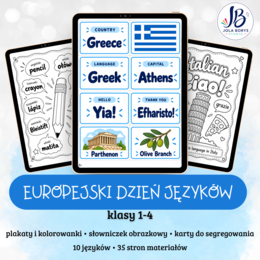 Europejski Dzień Języków – plakaty, kolorowanki, słowniczek obrazkowy i karty do segregowania | klasy 1–4