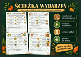 🍂 Ścieżka wydarzeń – 4 karty pracy z języka polskiego - kl. 3-5 + odpowiedzi