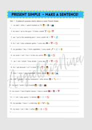Make a Sentence! - Present Simple - karta pracy - angielski - ćwiczenia - zadania - do druku - egzamin ósmoklasisty - matura - gramatyka - do wydrukowania - .pdf